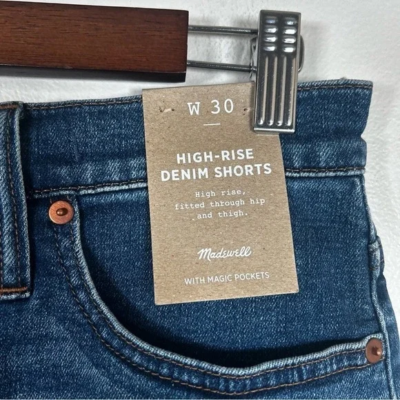 Madewell Size 30 High Rise Denim Jean Shorts Cuffed Raw Hem Blue - Picture 3 of 3